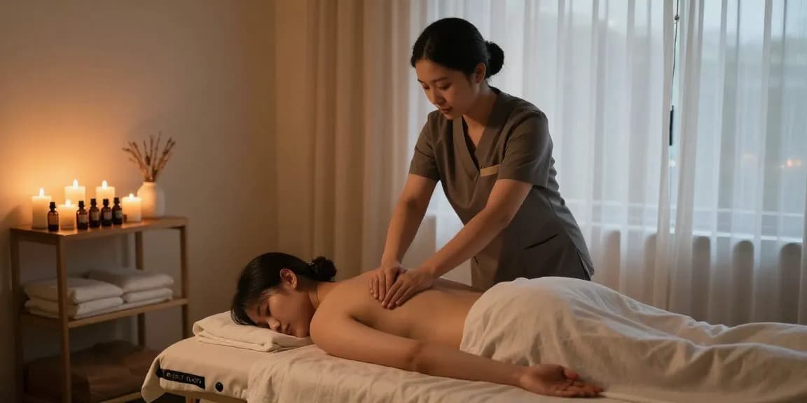 Relaxing 영등포출장 session showcasing a professional massage therapist providing soothing care in a tranquil home setting.