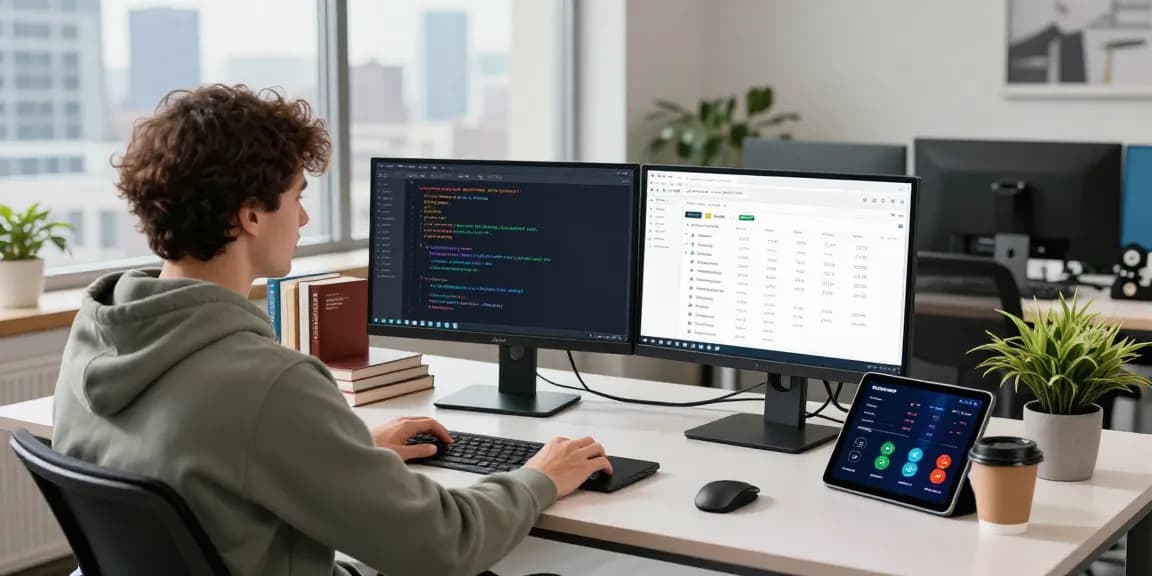 Krypto-Gateway-Zahlung Integration auf einem modernen Schreibtisch mit Entwickler, Monitoren und Live-Daten.