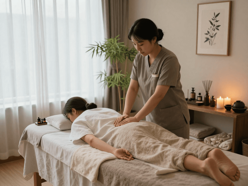 Relaxing 인천출장안마 massage therapy session in a serene spa environment