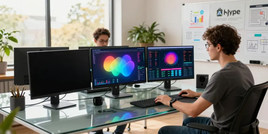 Developer analyzing the best way to liquid stake HYPE in a modern workspace focusing on blockchain metrics.