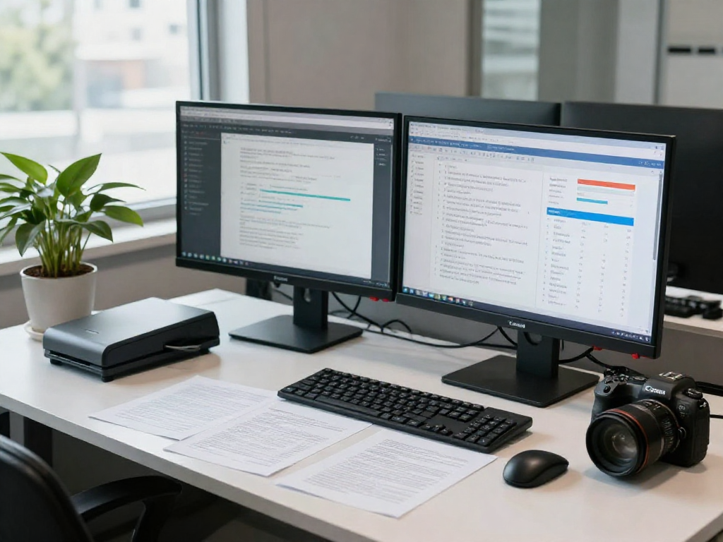 Data analyst performing document fraud detection with advanced analytics, highlighting high-tech analysis tools and workspace.
