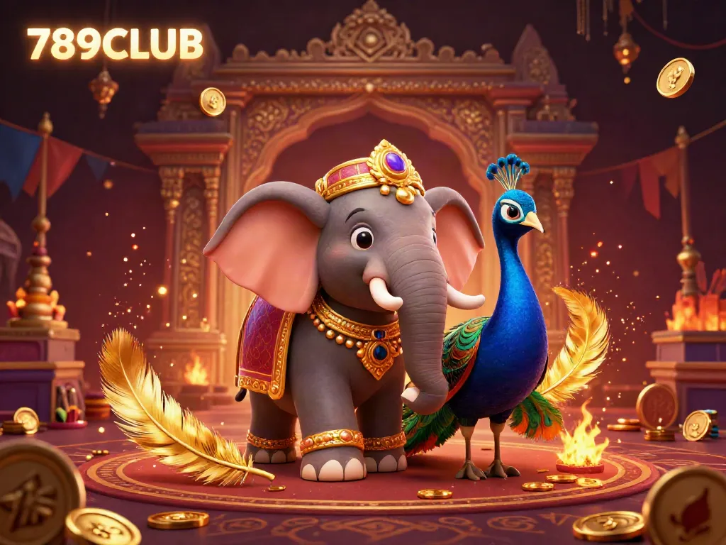 Engage in diverse gaming experiences at 789CLUB with its vibrant cartoon-style illustration featuring a Diwali-themed elephant.