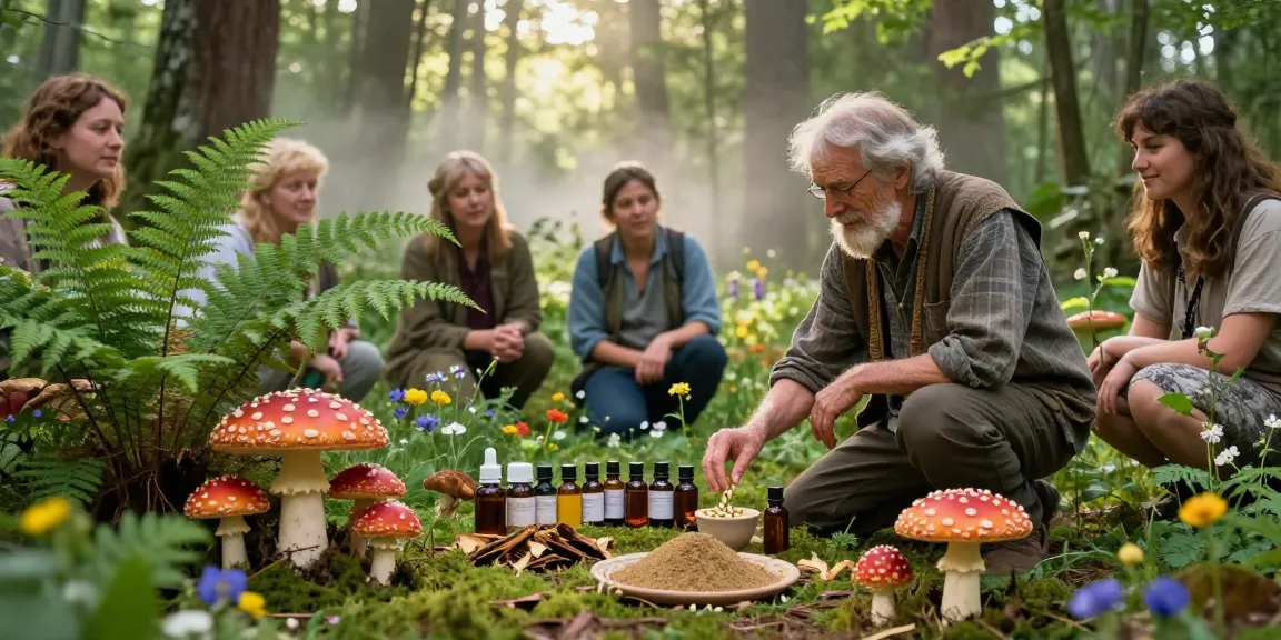 Erleben Sie die heilenden Eigenschaften von Fliegenpilz Pulver in einer ruhigen Waldumgebung.