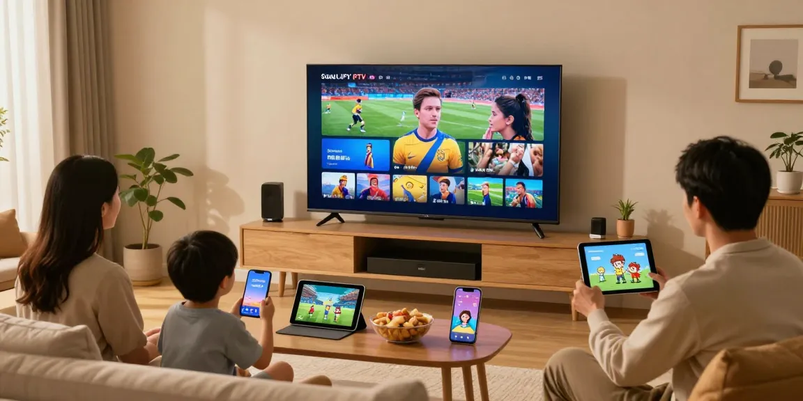 IPTV kaufen – Familie genießt 4K IPTV Streaming im gemütlichen Wohnzimmer