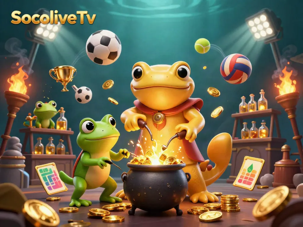 SocoliveTv showcases vibrant sports-themed adventure in a vivid 3D illustration with dynamic elements.