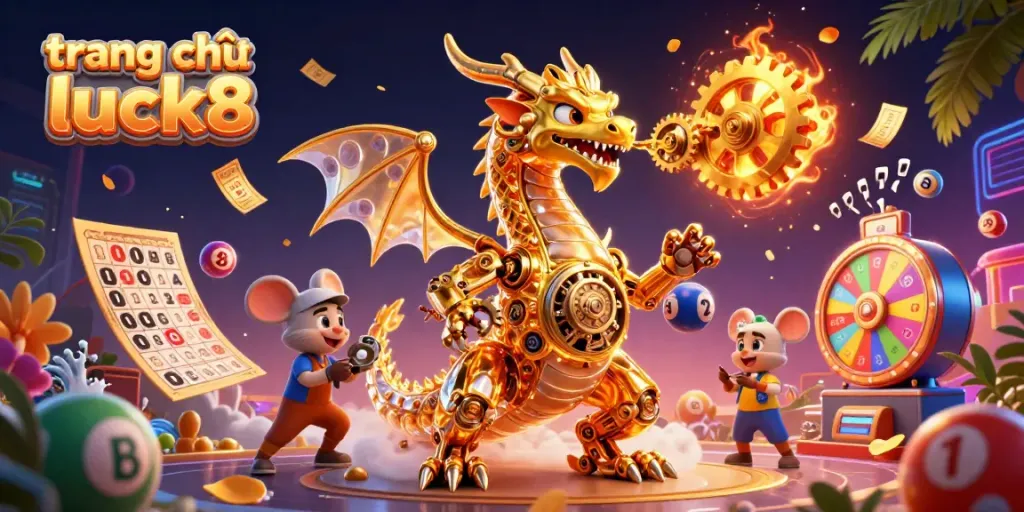 Engage in thrilling gameplay at trang chủ luck8 with golden dragon, spinning lottery elements, and dynamic prize showcasing.