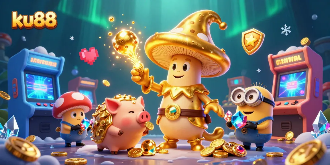 Experience exciting gaming adventures with ku88 in a vibrant, treasure-filled casino scene.