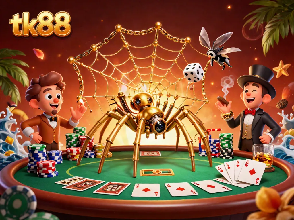 Experience thrilling gameplay at tk88 with a 3D illustration of a casino scene buzzing with excitement.