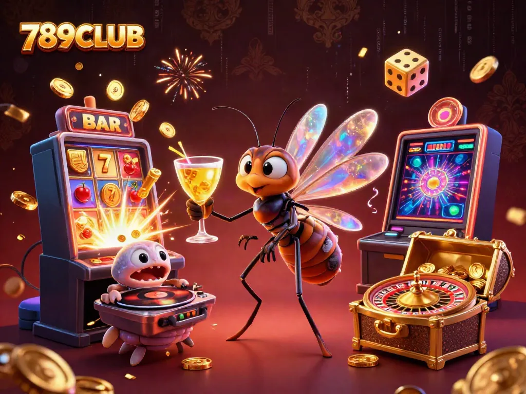 Experience the vibrant 789CLUB casino atmosphere with dynamic characters and gaming elements in a stunning 3D illustration.