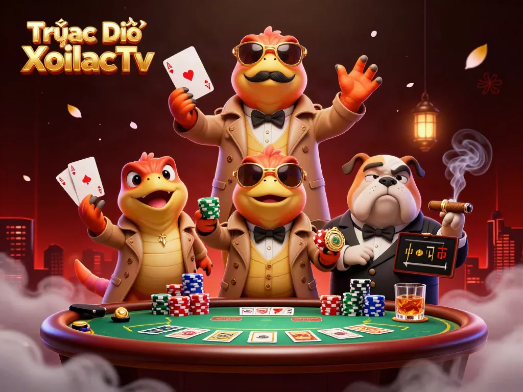 Engage with Trực Tiếp XoilacTv as raptors in disguise navigate a lively casino scene.