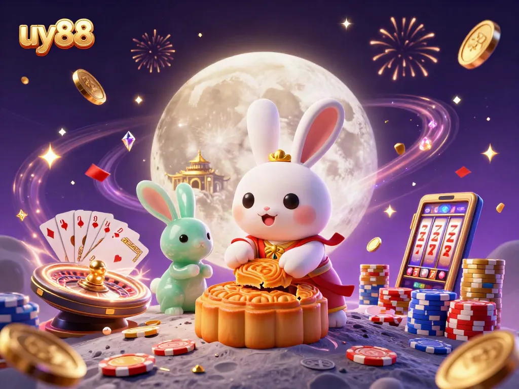 Enhance your gameplay at uy88 with the exciting moon rabbit casino illustration featuring poker themes.