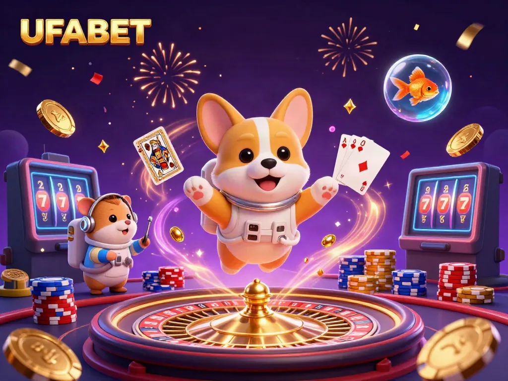 Experience thrilling gaming with UFABET in a dynamic space casino illustration.