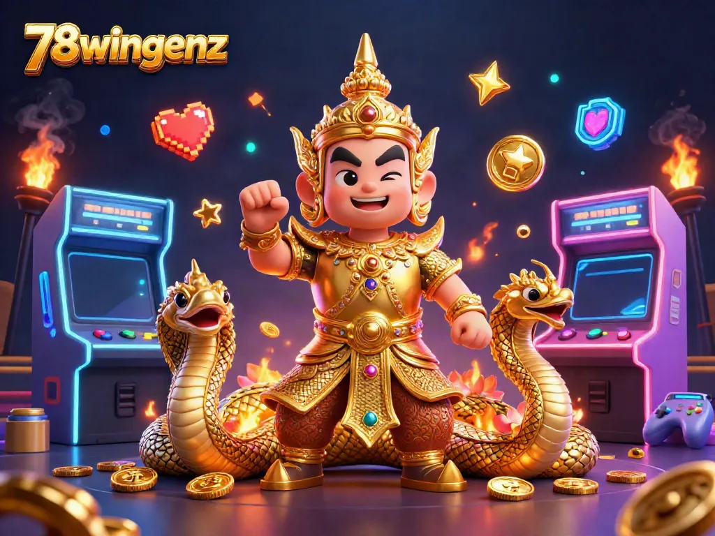 Experience gaming thrills with 78wingenz's vibrant casino adventure featuring detailed characters.