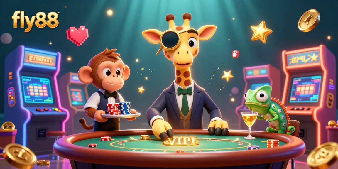 Experience exciting gaming action at fly88 with a vibrant casino scene featuring animated characters.