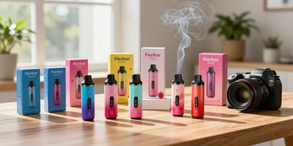 Flerbar DM600 Hyppe disposable vapes displayed elegantly with vibrant flavors in a sunny e-commerce setting.