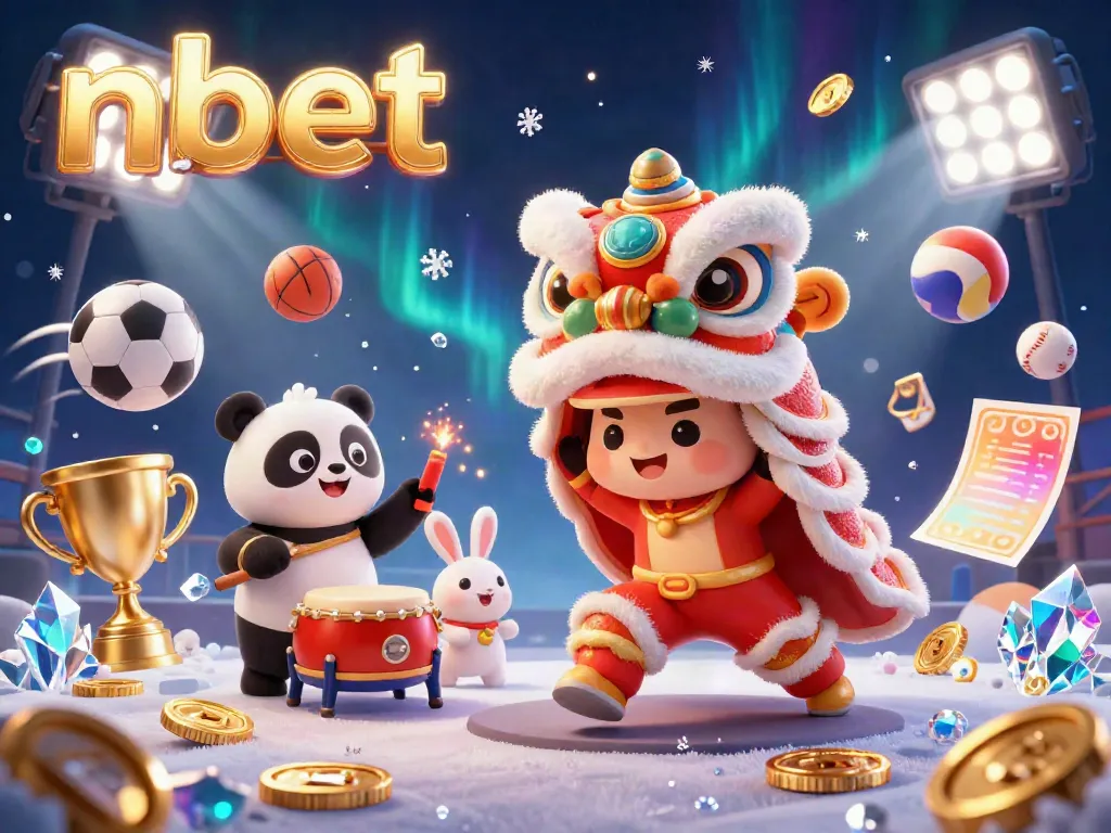 Experience the excitement of nbet with a vibrant casino-themed 3D festive scene featuring animated characters and dynamic sports elements.