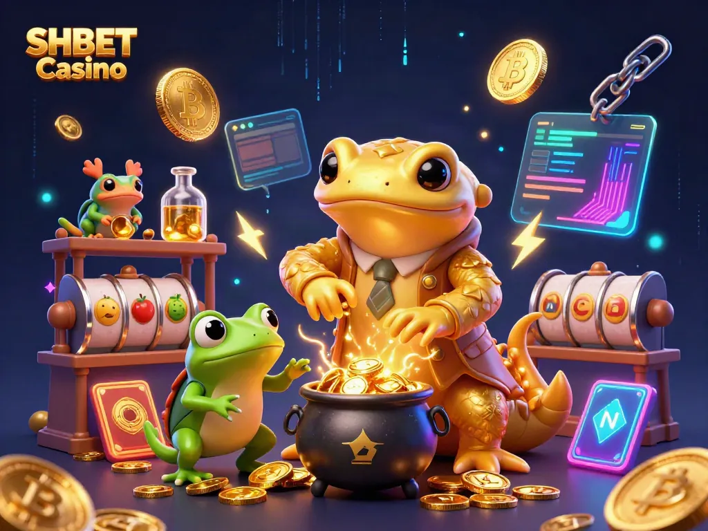 Win big at SHBET Casino with the giant alchemist transforming coins in a vibrant scene.