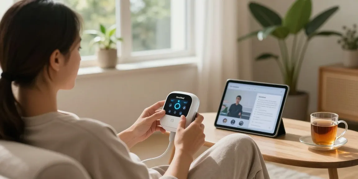ZenoWell erfahrungen in a calming wellness setting with a user enjoying relaxation and stress relief.