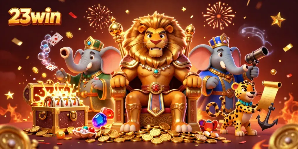Experience thrilling gameplay in 23win's vibrant casino scene filled with exciting slots and golden treasures.