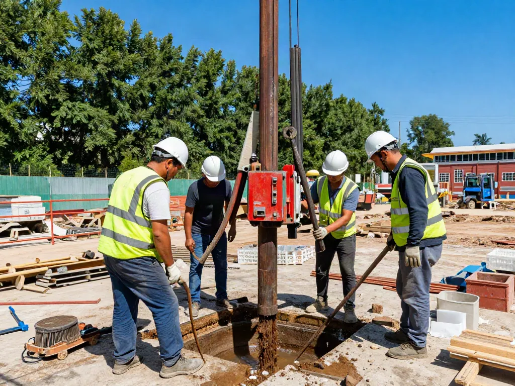 Brunnenbohrungen in Aktion: Professionelles Team bei der Brunnenbohrung mit modernem Equipment
