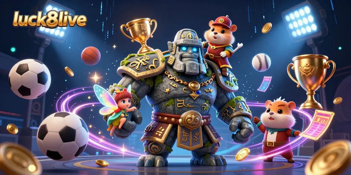 Engage in thrilling luck8live adventures with a captivating 3D scene featuring dynamic characters and sports elements.