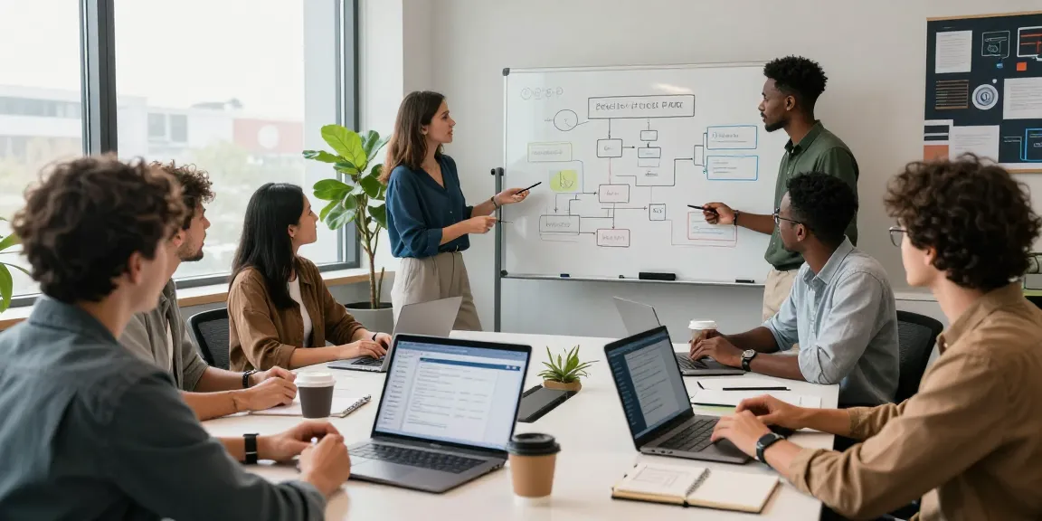 Build internal tools with AI in a collaborative office setting focused on innovation.