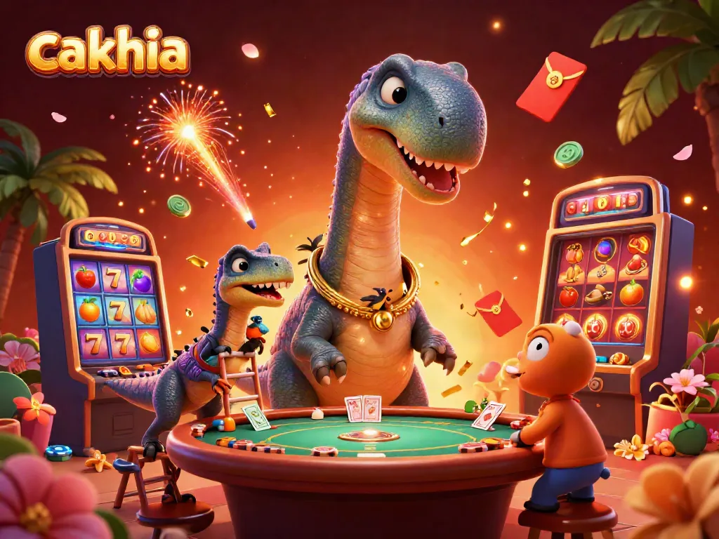 Experience exciting gaming with Cakhia featuring a brontosaurus in a vibrant casino