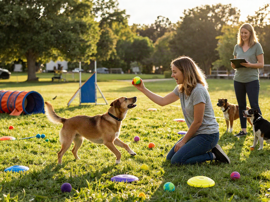 Owner rewards dog for a successful trick in a sunny park, showcasing depo 10k in training success.