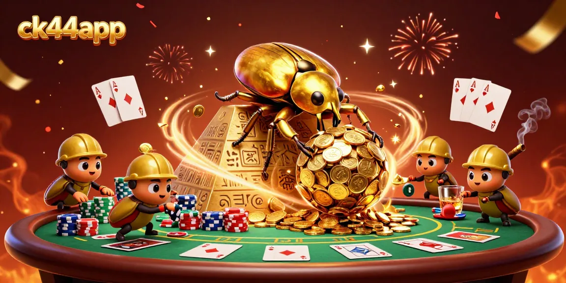 Players can enjoy the lively atmosphere of ck44app with a 3D cartoon beetle scene filled with vibrant casino elements.