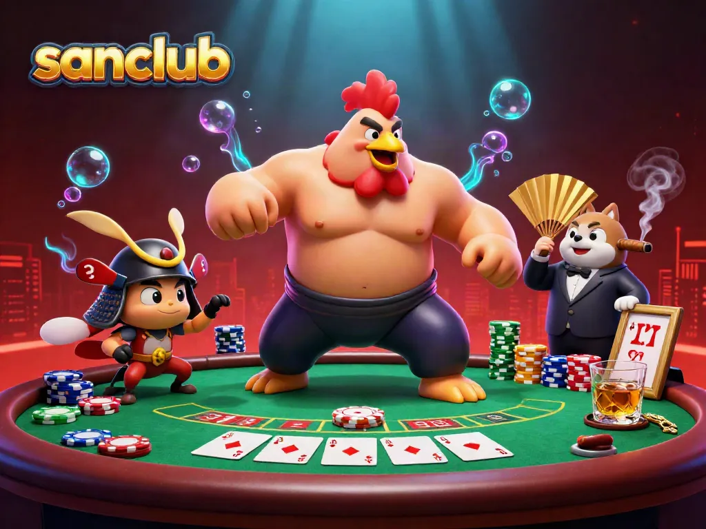 Experience the excitement of sanclub gaming with vibrant characters in a lively casino scene.