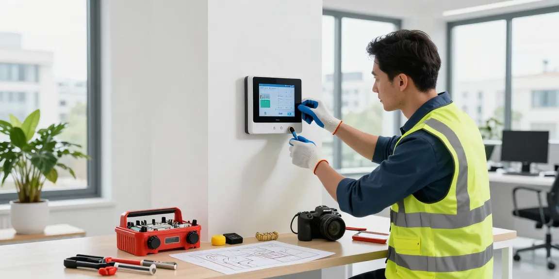 EB Elektrotechnik: Professioneller Elektriker bei der Smart Home Installation im modernen Arbeitsumfeld.