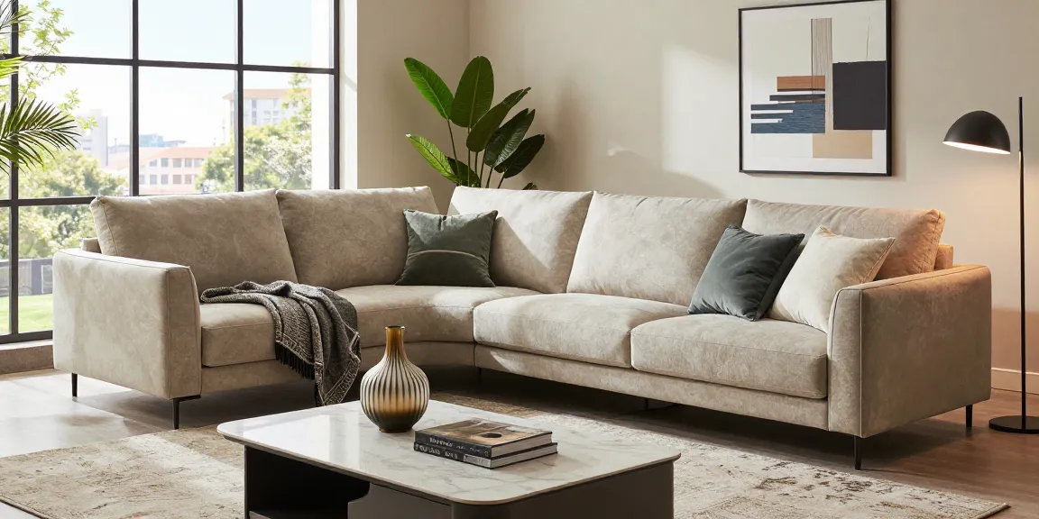 Der Baxter Sofa Preis prominent in einem stilvollen Wohnzimmer mit luxuriösem Dekor und eleganten Möbeln präsentiert.