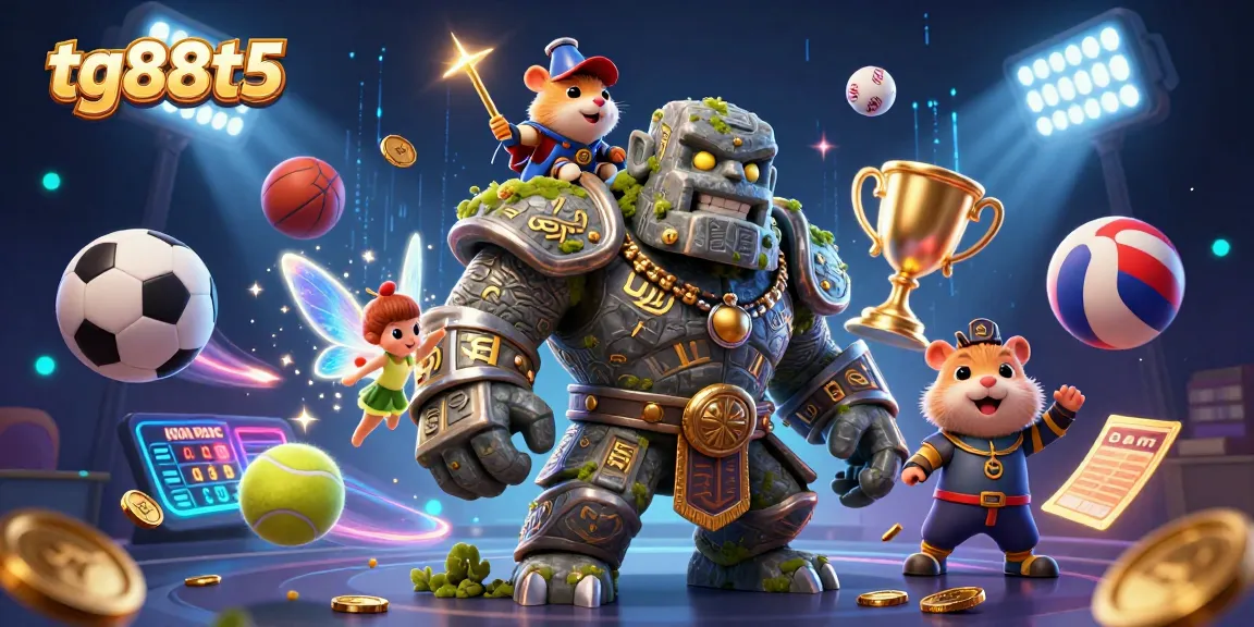 Experience gameplay action with tg88t5’s dynamic casino elements featuring an ancient golem and a brave knight.