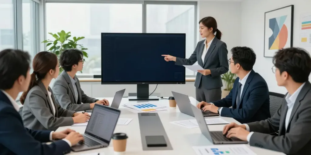 Reunião corporativa sobre bpi empresas com equipe diversificada em ambiente moderno.