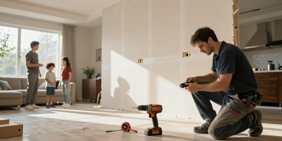 Trockenbau Augsburg und Umgebung - Handwerker installiert Trockenbauwände in modernem Wohnraum.