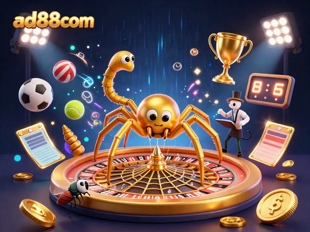 Experience the thrill of betting at ad88com with a dynamic 3D scene capturing vibrant casino action.