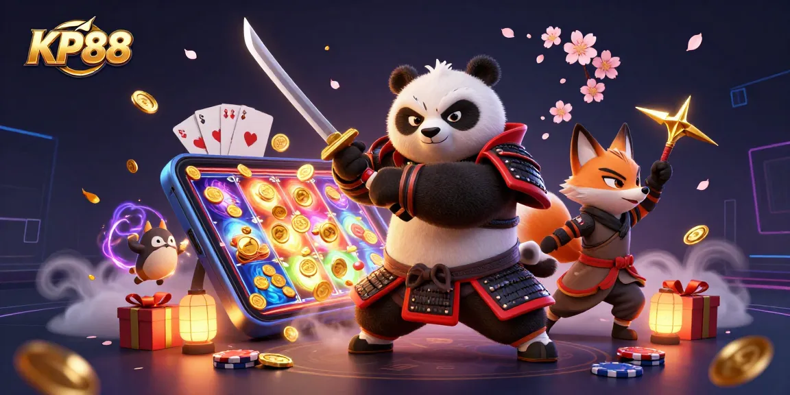 KP88 showcases a vibrant 3D samurai panda and dynamic casino elements in a thrilling gameplay scene.