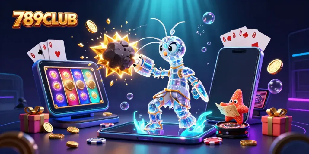 Engage with 789CLUB's thrilling gaming experience featuring dynamic characters amidst a vibrant casino scene.
