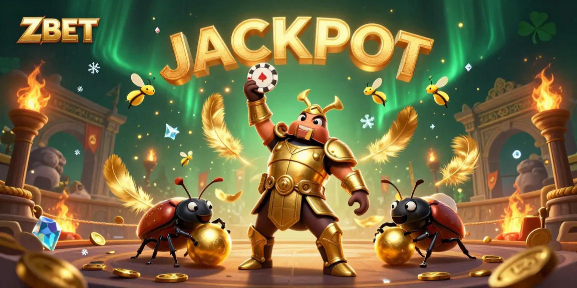 ZBET shines with beetles in armor lifting poker chips as fireflies announce JACKPOT!