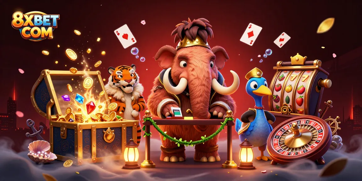 Experience 8XBET COM with the vibrant energy of a casino featuring unique characters and immersive gaming elements.