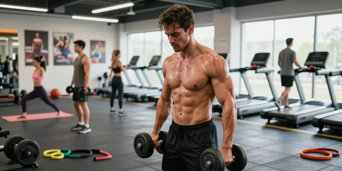 Bodybuilder training hard in dynamic Anabolika Shop environment, showcasing strength and determination with gym equipment.