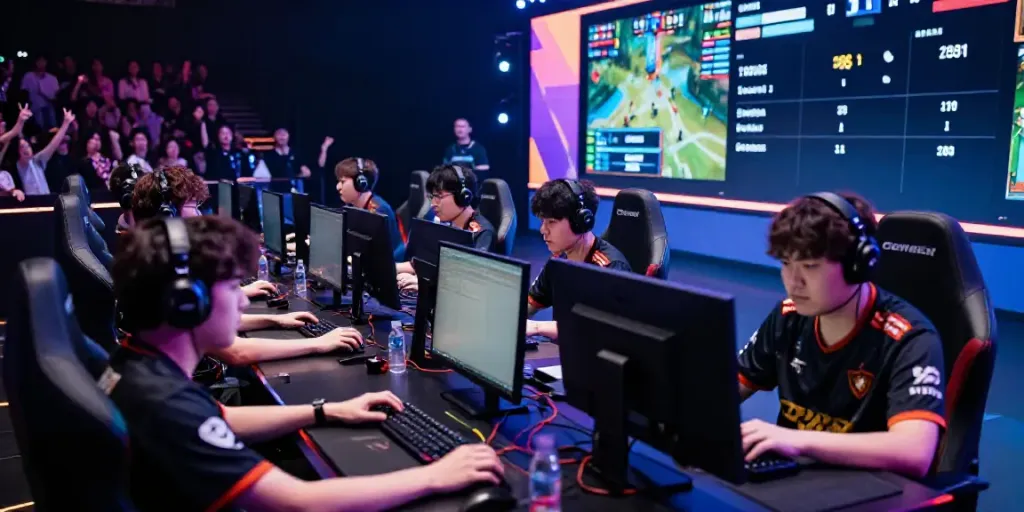 Dewacash Asia esports tournament scene with players competing intensely.