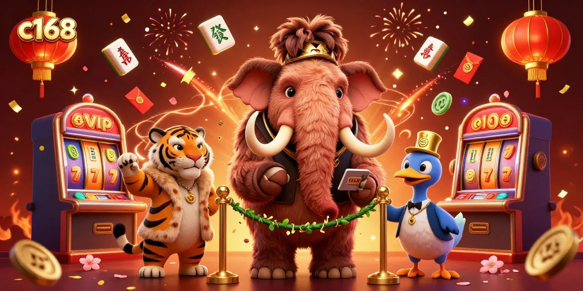 Experience thrilling casino excitement with c168 featuring a cartoon mammoth bouncer, VIP tiger, and dodo doorman.