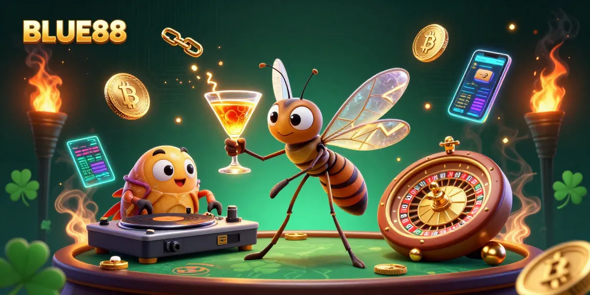 Engage in thrilling gameplay at BLUE88 with vibrant casino action featuring unique characters and dynamic crypto elements.