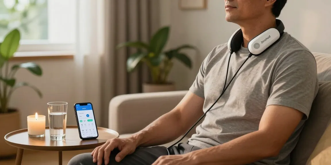 ZenoWell erfahrungen device being used in a calming home setting to promote relaxation and stress relief.