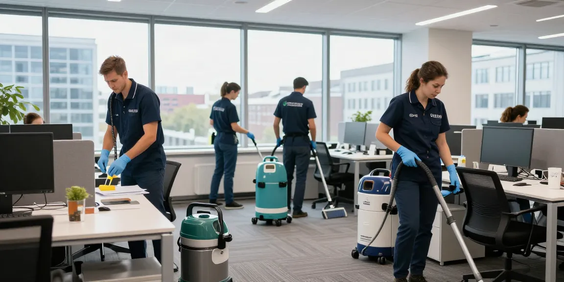 Professionelle Gebäudereinigung Düsseldorf - Reinigungsteam sorgt für Sauberkeit im Büro.