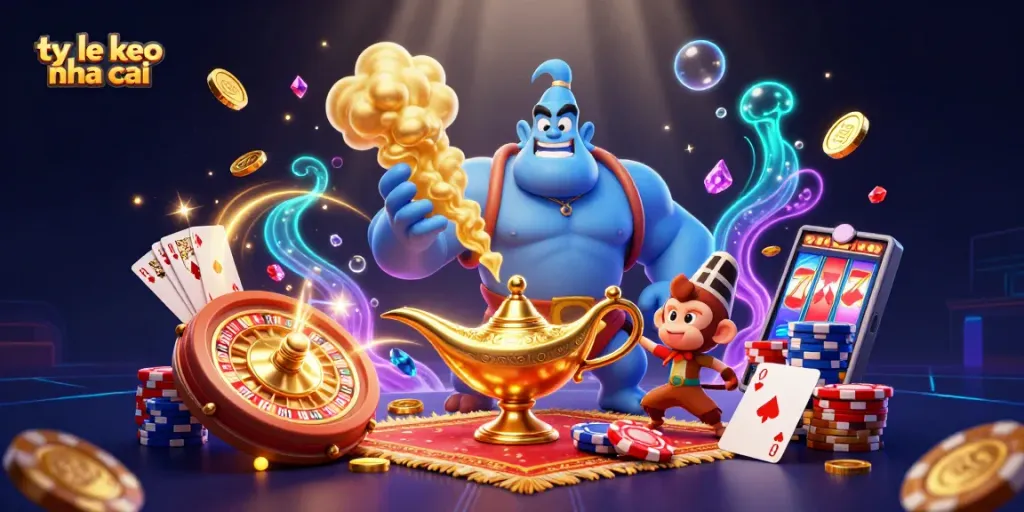 Experience the thrill of ty le keo nha cai with a captivating 3D illustration of animated casino elements.