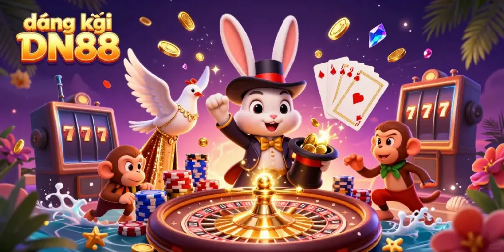 Engaging scene depicting a magician rabbit pulling coins, showcasing the excitement of đăng ký DN88.