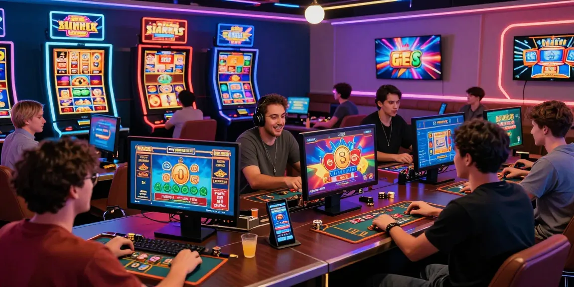 Exciting gaming experience with players enjoying Sunwin games on various devices in a vibrant casino-like environment.