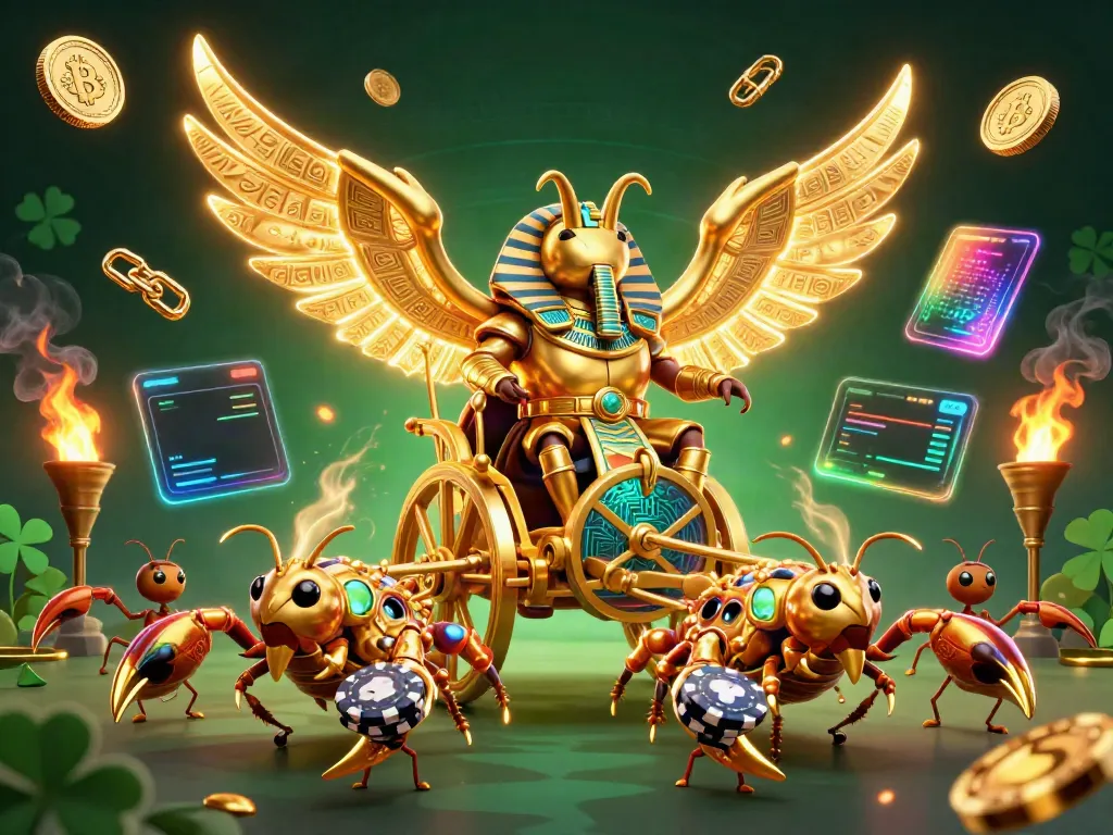 Play exciting games at 8s, featuring the colossal golden scarab rider and vibrant casino elements.